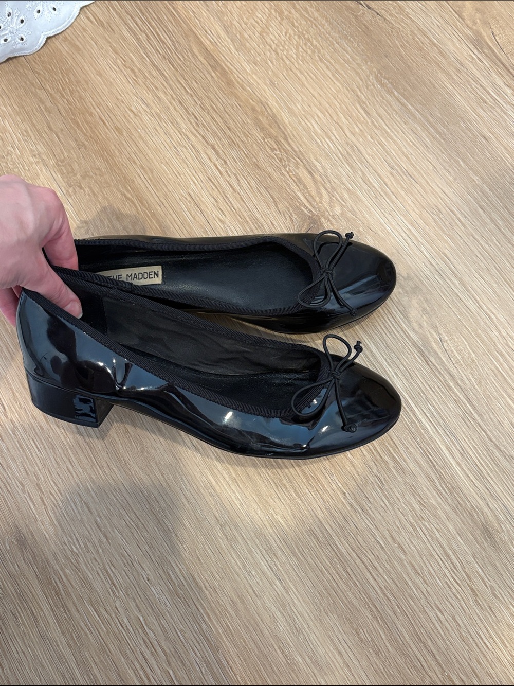 Steve Madden Black Patent Bow Block-Heel Flats